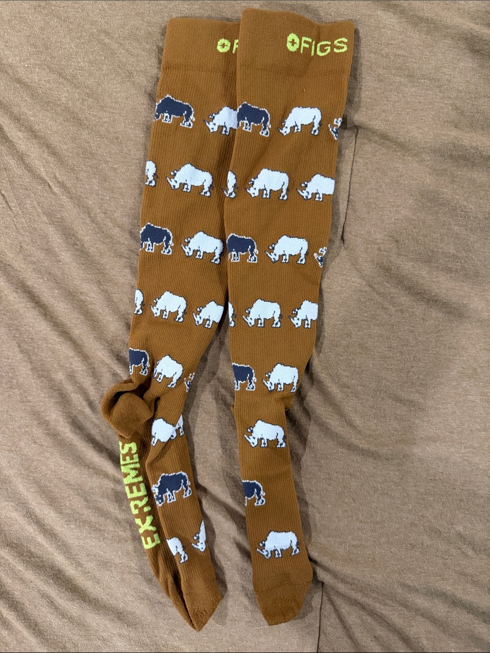 Figs Brown Compression Socks with Rhinos